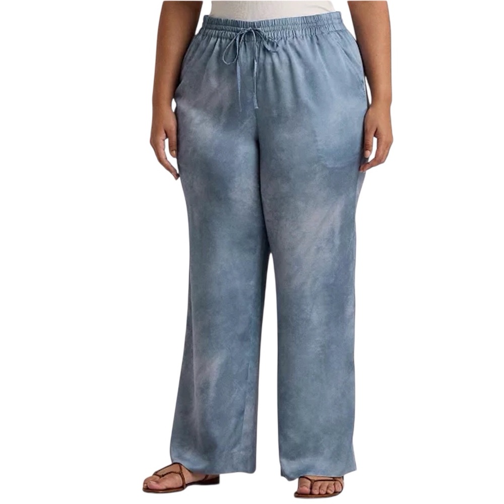 Lauren Ralph Lauren Pants Blue Tie Dye Print Charmeuse Pull On Size 2X